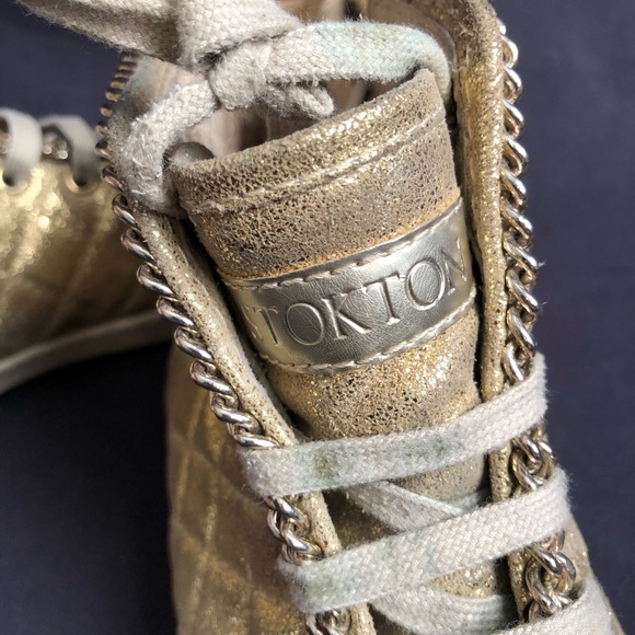 Stokton gold quilted suede chain zipper hi tops - Picture 4 of 5